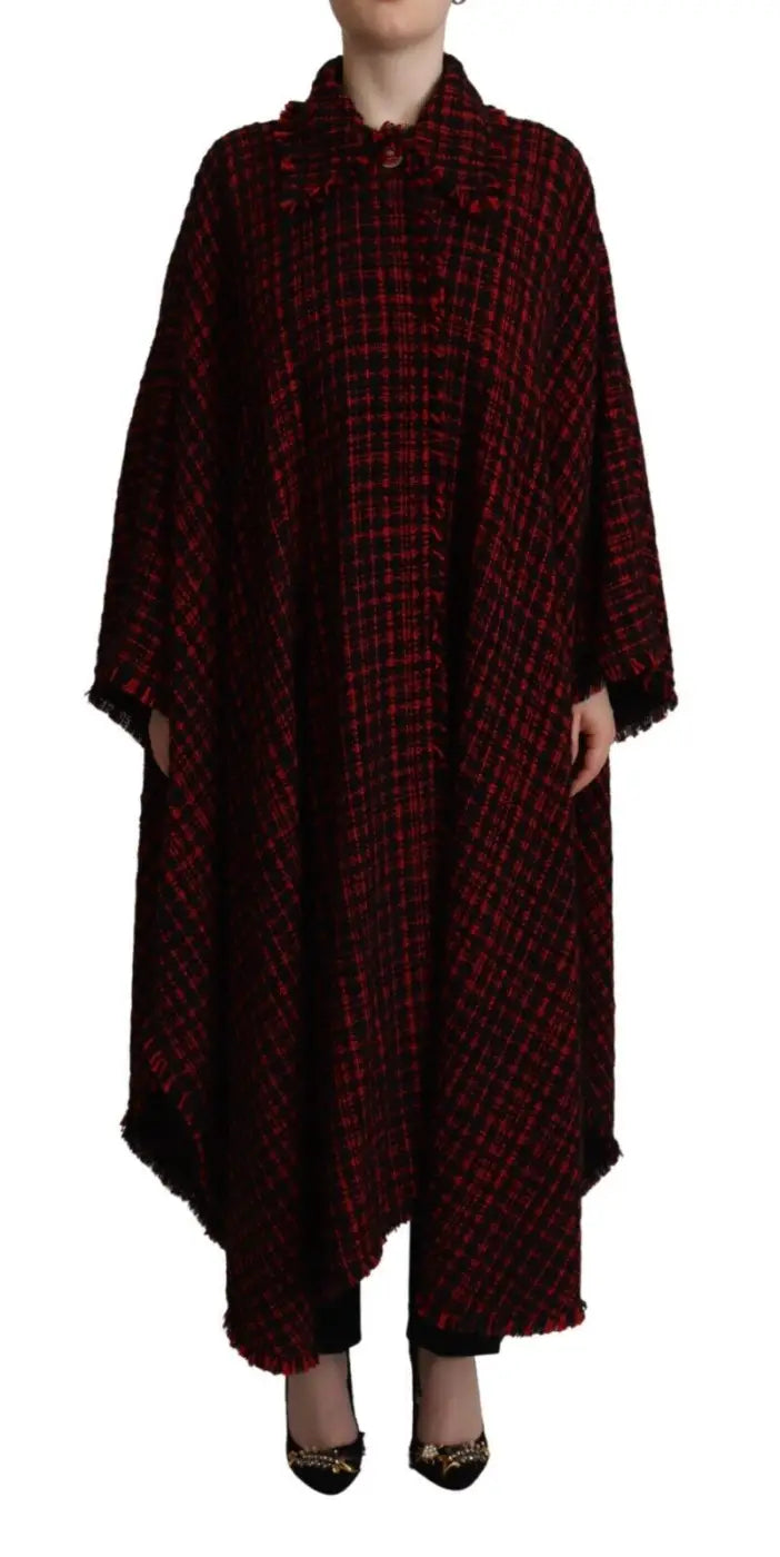 Dolce &amp; Gabbana Black Red Cotton Checkered Over Coat Jacket
