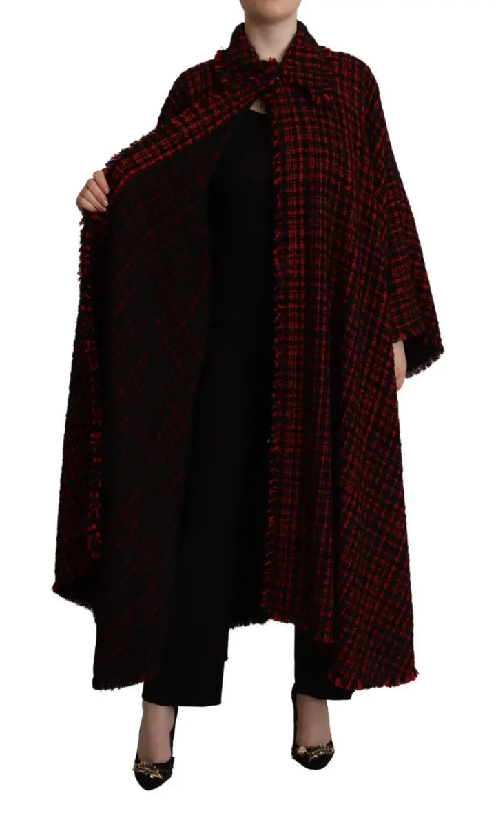 Dolce &amp; Gabbana Black Red Cotton Checkered Over Coat Jacket