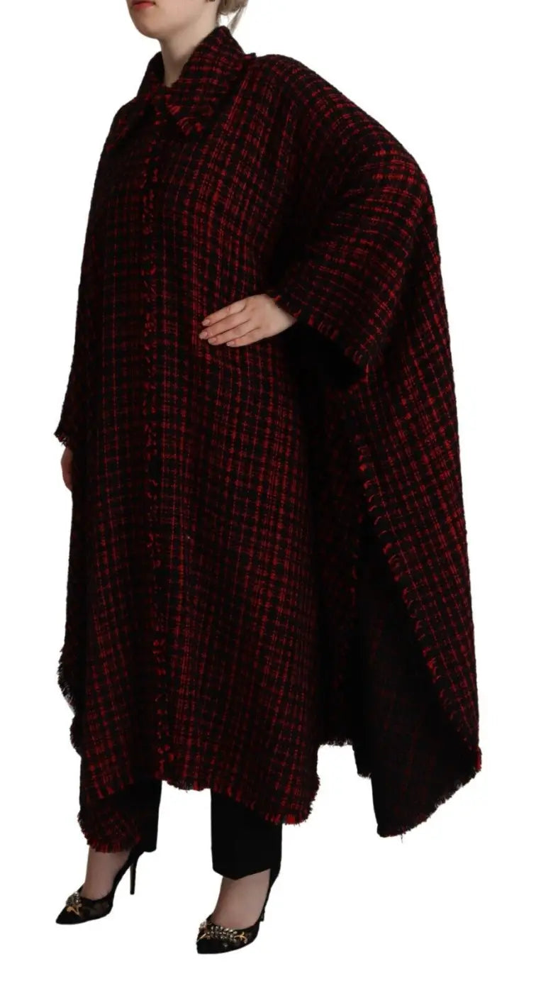 Dolce &amp; Gabbana Black Red Cotton Checkered Over Coat Jacket