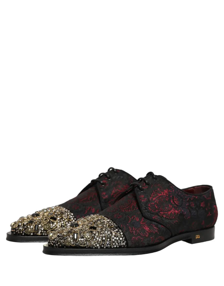 Dolce &amp; Gabbana Black Red Embellished Derby Dress Formal Shoes