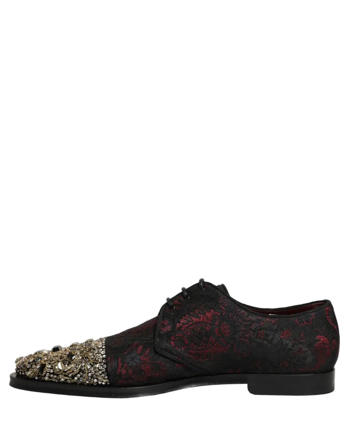 Dolce &amp; Gabbana Black Red Embellished Derby Dress Formal Shoes