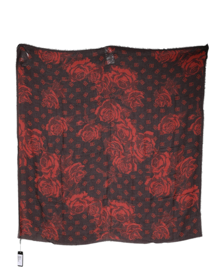 Dolce &amp; Gabbana Black Red Floral Modal Wrap Shawl Scarf