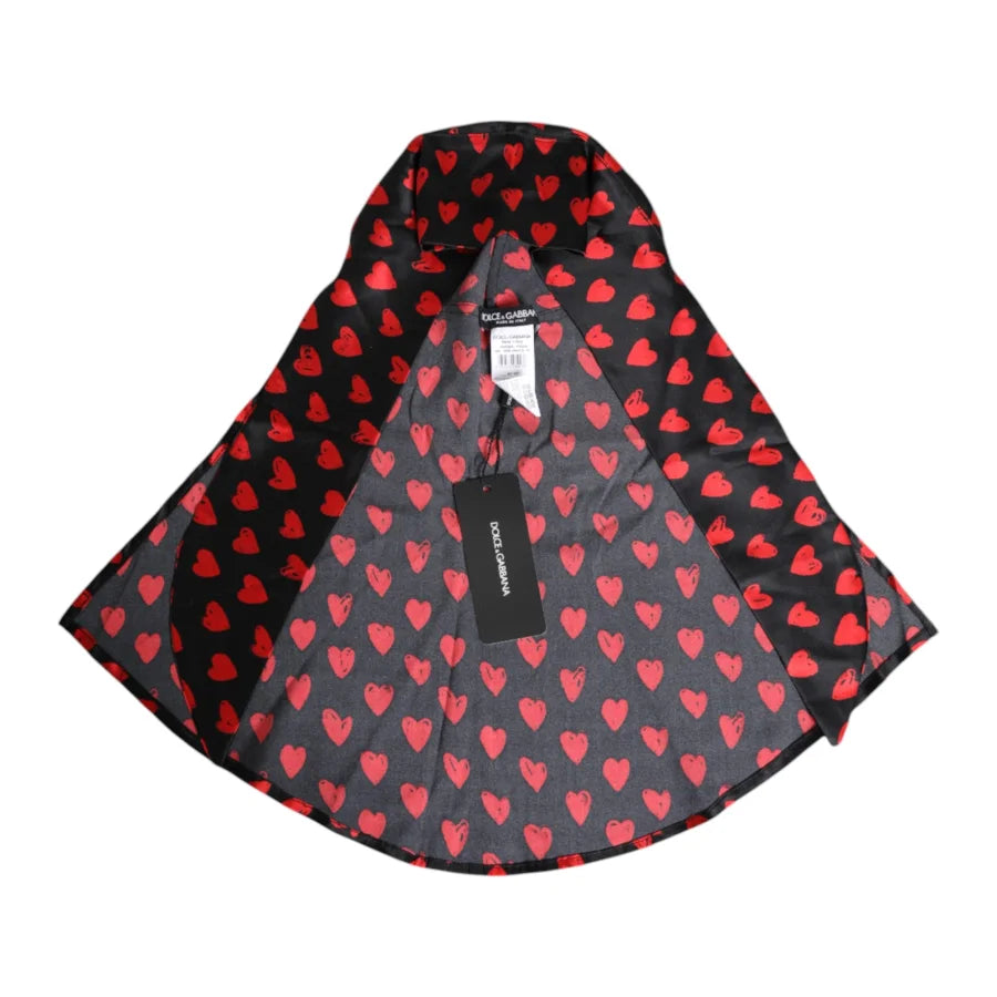 Dolce &amp; Gabbana Black Red Hearts Polyester Hat