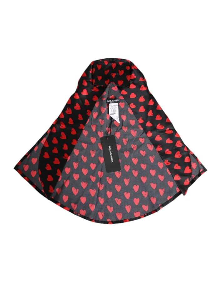 Dolce &amp; Gabbana Black Red Hearts Polyester Hat