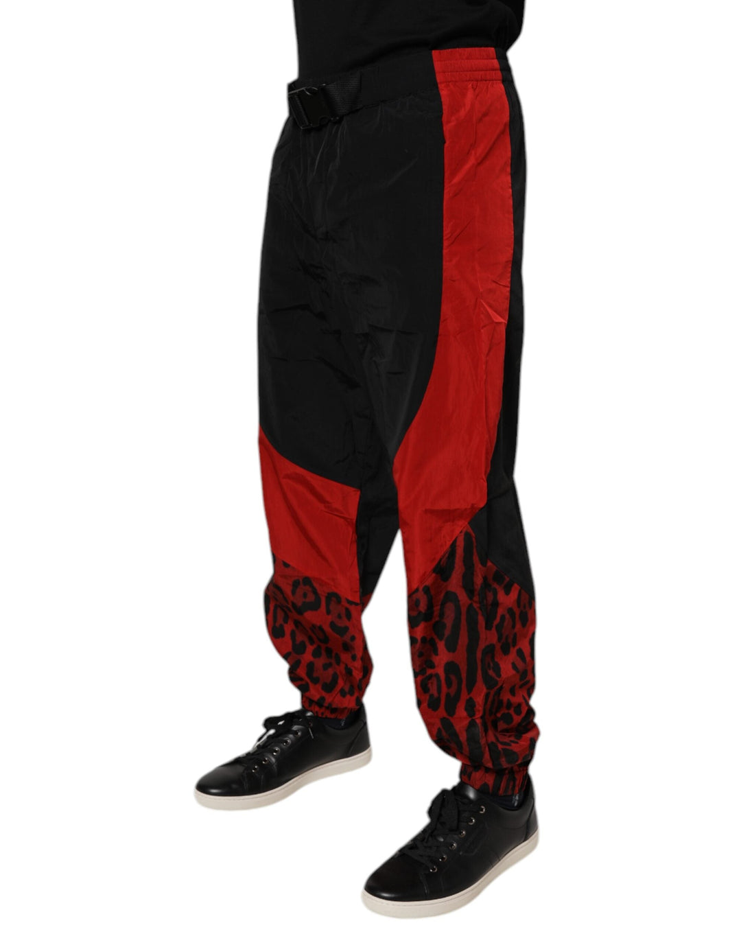Dolce &amp; Gabbana Black Red Leopard Jogger Sweatpants Pants
