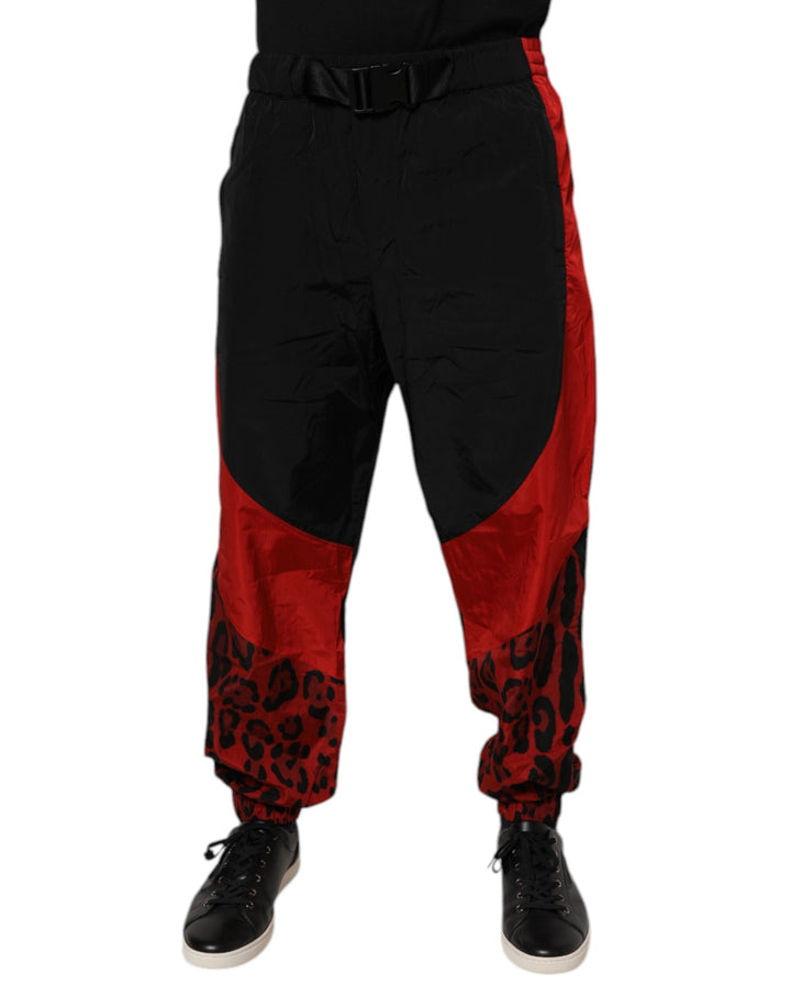 Dolce &amp; Gabbana Black Red Leopard Jogger Sweatpants Pants