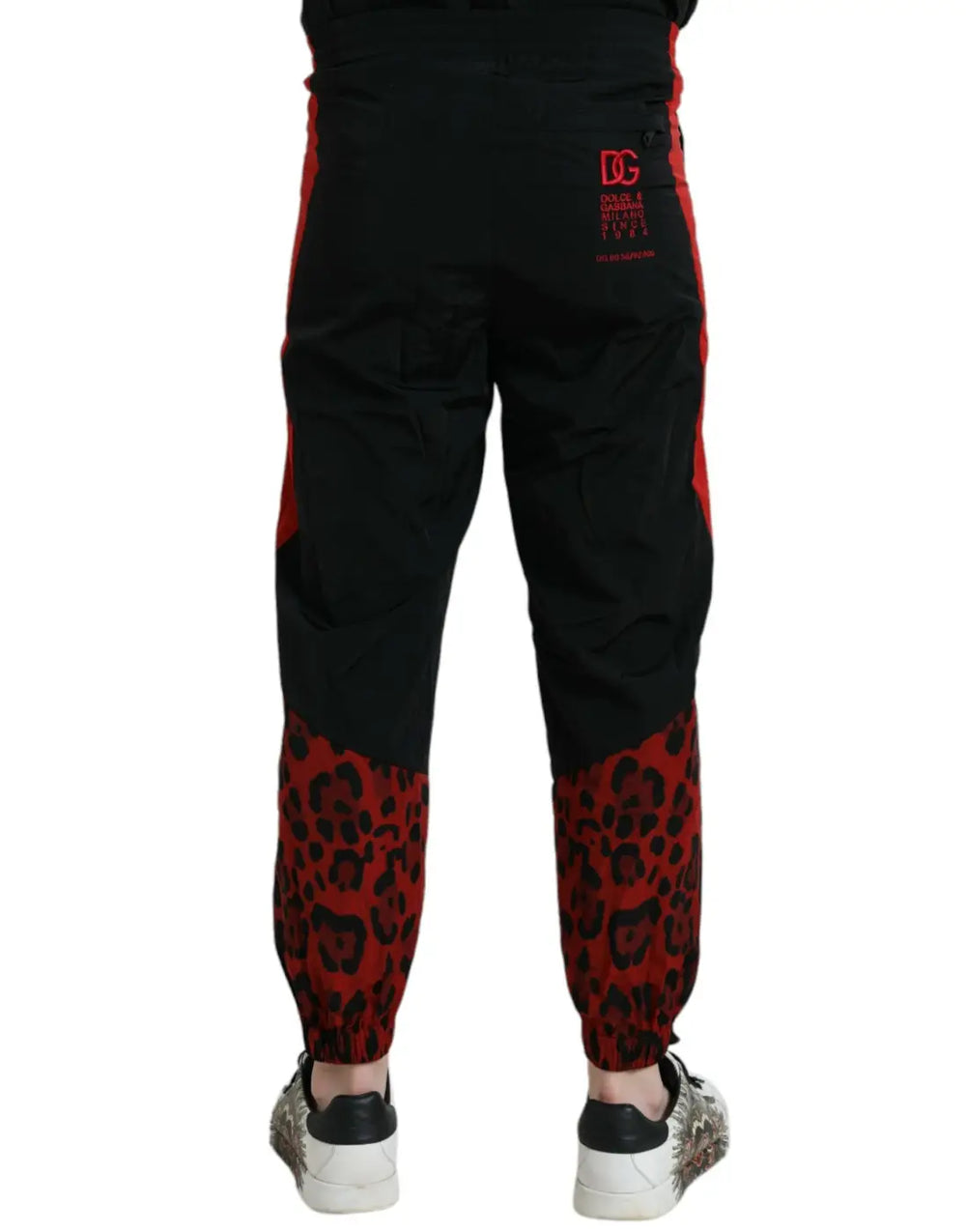 Dolce & Gabbana Black Red Leopard Print Nylon Jogger Pants