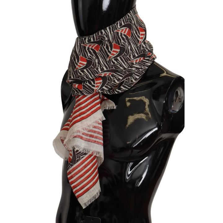 Dolce & Gabbana Black Red Linen Sailboat Stripe Print Shawl Scarf