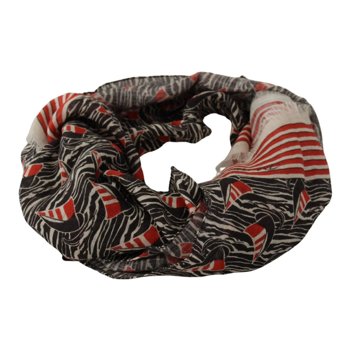 Dolce & Gabbana Black Red Linen Sailboat Stripe Print Shawl Scarf