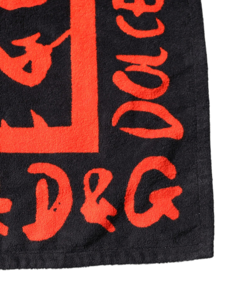 Dolce &amp; Gabbana Black Red Logo Print Cotton Beach Towel - Women’s Towels