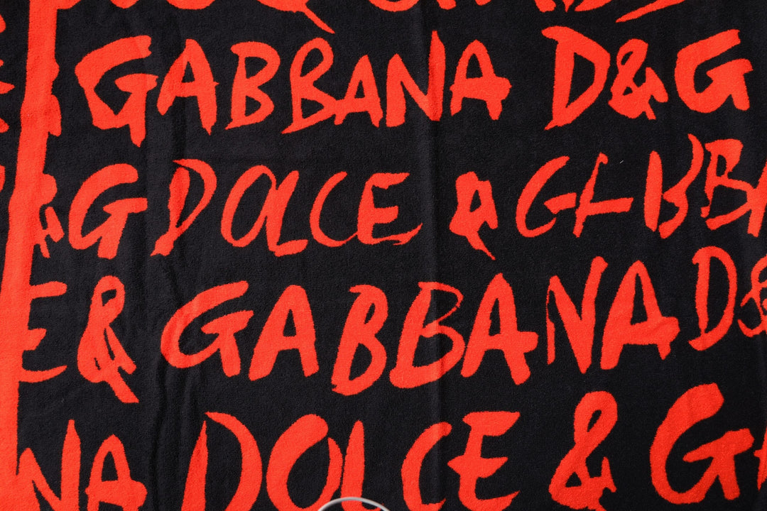 Dolce &amp; Gabbana Black Red Logo Print Cotton Beach Towel - Women’s Towels