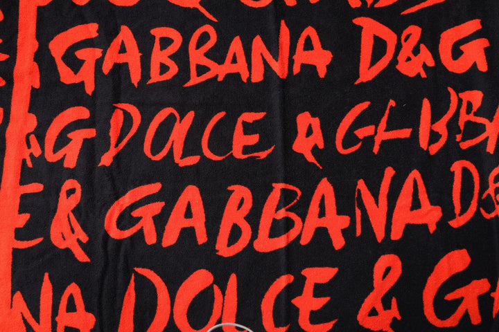 Dolce &amp; Gabbana Black Red Logo Print Cotton Beach Towel - Women’s Towels