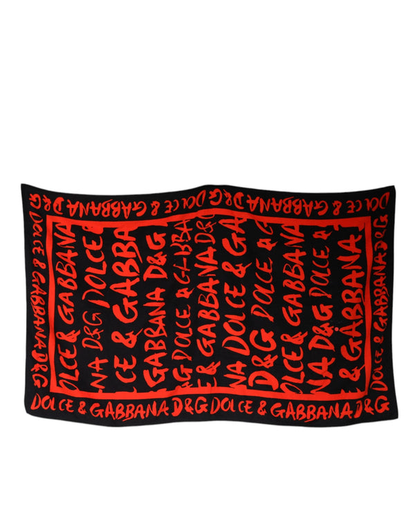 Dolce & Gabbana Black Red Logo Print Cotton Beach Towel - Women’s Towels