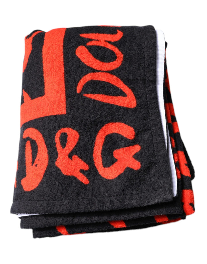 Dolce &amp; Gabbana Black Red Logo Print Cotton Beach Towel - Women’s Towels