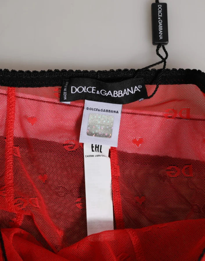 Dolce &amp; Gabbana Black Red Nylon High Waist Girdle Underwear