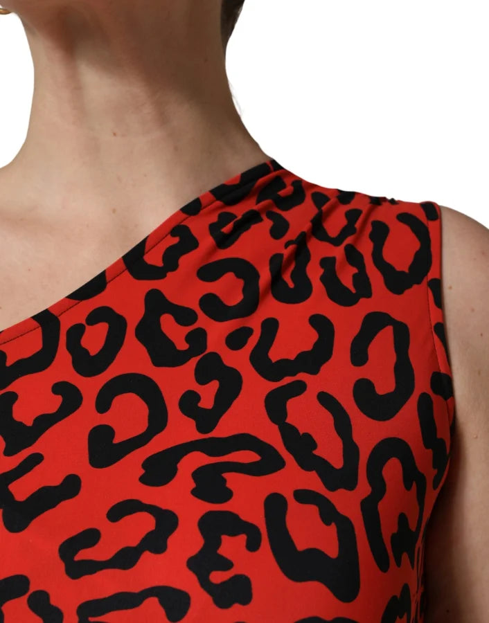 Dolce &amp; Gabbana Black Red Nylon Leopard Pattern Jumpsuit