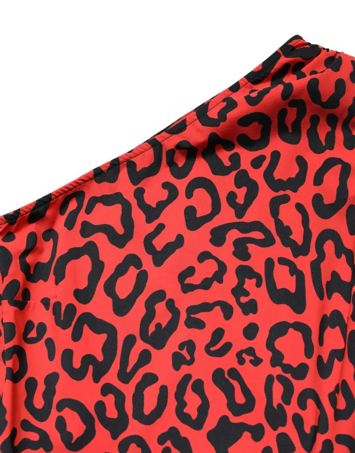 Dolce &amp; Gabbana Black Red Nylon Leopard Pattern Jumpsuit