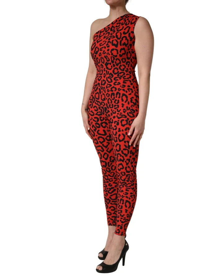 Dolce &amp; Gabbana Black Red Nylon Leopard Pattern Jumpsuit