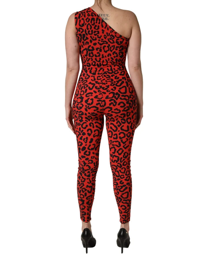 Dolce &amp; Gabbana Black Red Nylon Leopard Pattern Jumpsuit