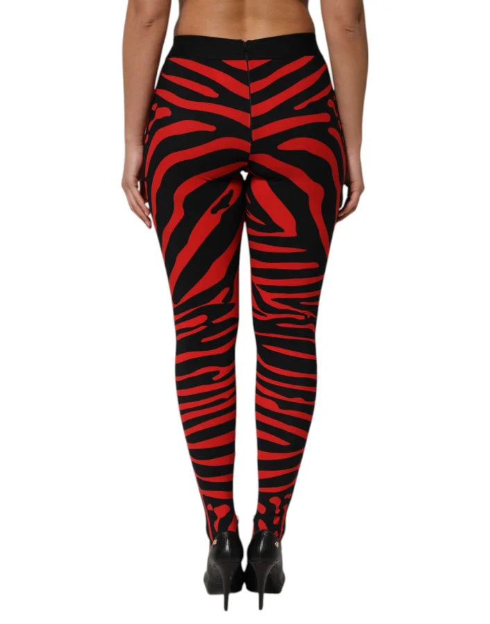 Dolce &amp; Gabbana Black Red Nylon Logo Waisted Leggings Pants