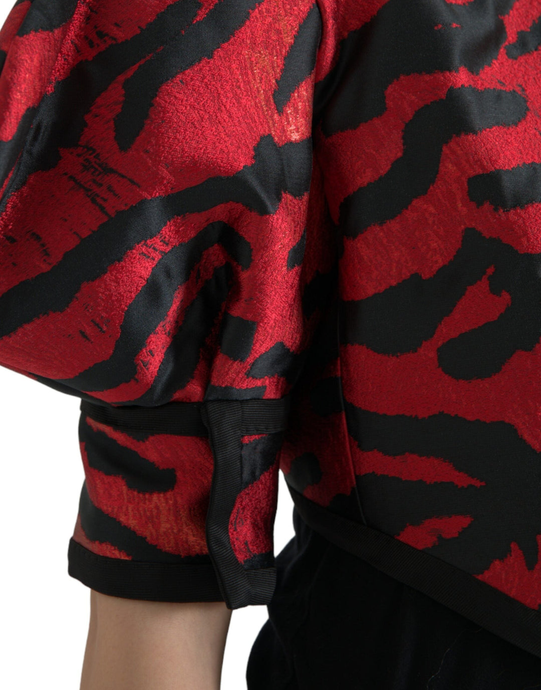 Dolce &amp; Gabbana Wrap Coats - Black Red Patterned Cropped Coat Jacket