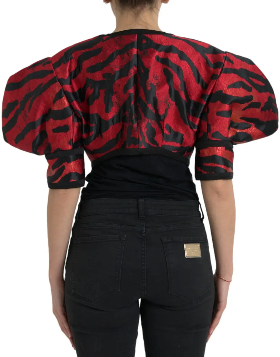 Dolce &amp; Gabbana Black Red Patterned Cropped Coat Jacket