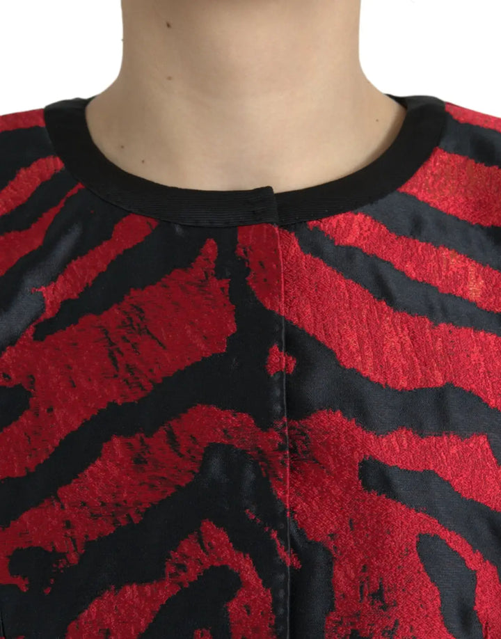 Dolce &amp; Gabbana Black Red Patterned Cropped Coat Jacket