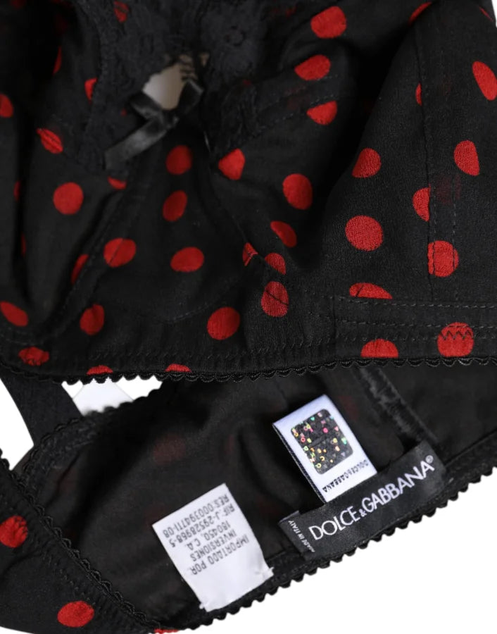 Dolce &amp; Gabbana Black Red Polka Dot Underwired Balconette Underwear