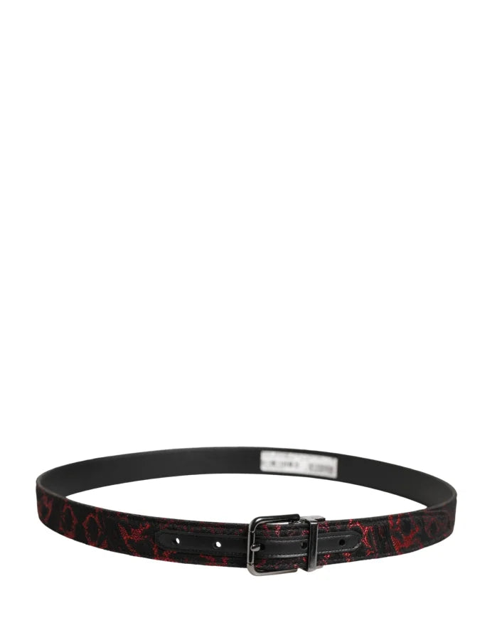 Dolce &amp; Gabbana Black Red Polyester Silver Metal Buckle Belt