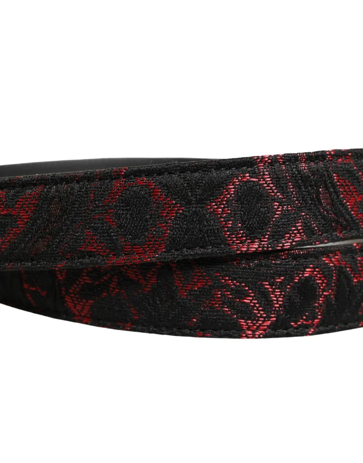 Dolce &amp; Gabbana Black Red Polyester Silver Metal Buckle Belt