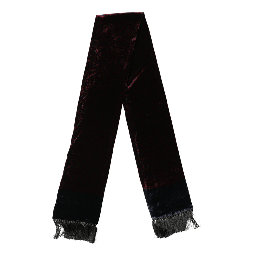 Dolce & Gabbana Black Red Rayon Geometric Pattern Fringe 140cm X 16cm Scarf