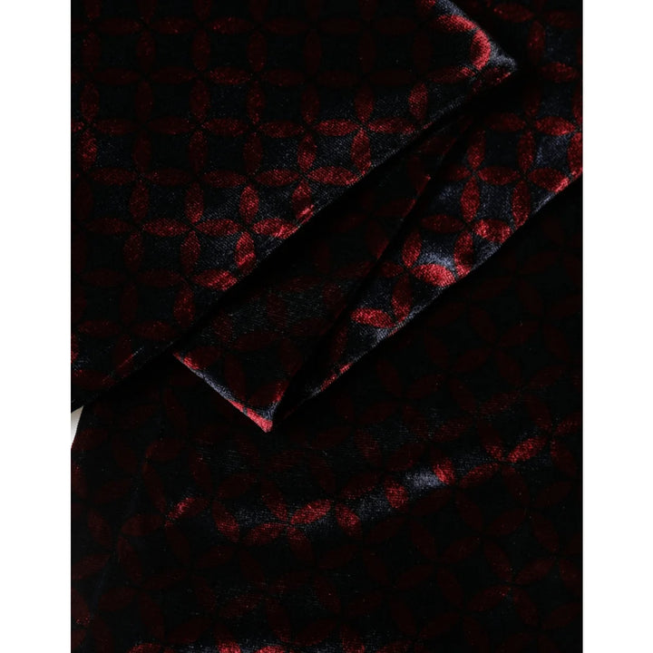Dolce &amp; Gabbana Black Red Rayon Geometric Pattern Fringe 140cm X 16cm Scarf