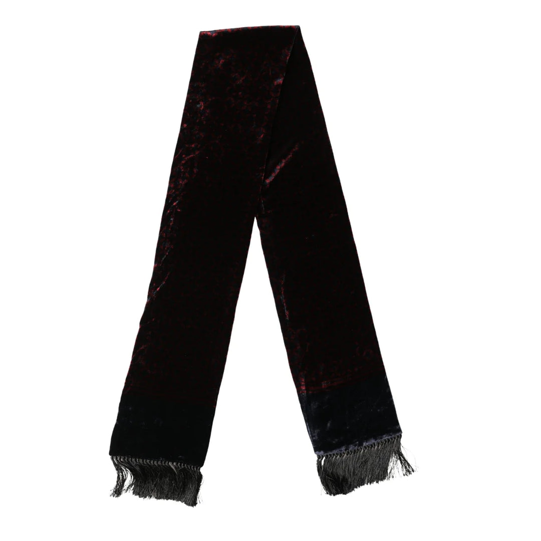 Dolce &amp; Gabbana Black Red Rayon Geometric Pattern Fringe 140cm X 16cm Scarf