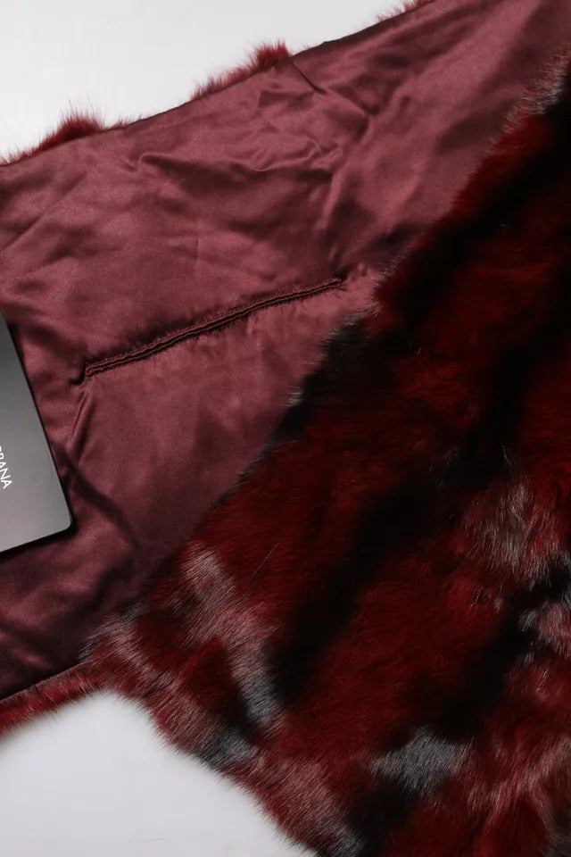 Dolce &amp; Gabbana Black Red Stripe Fur Shawl Neck Wrap Scarf