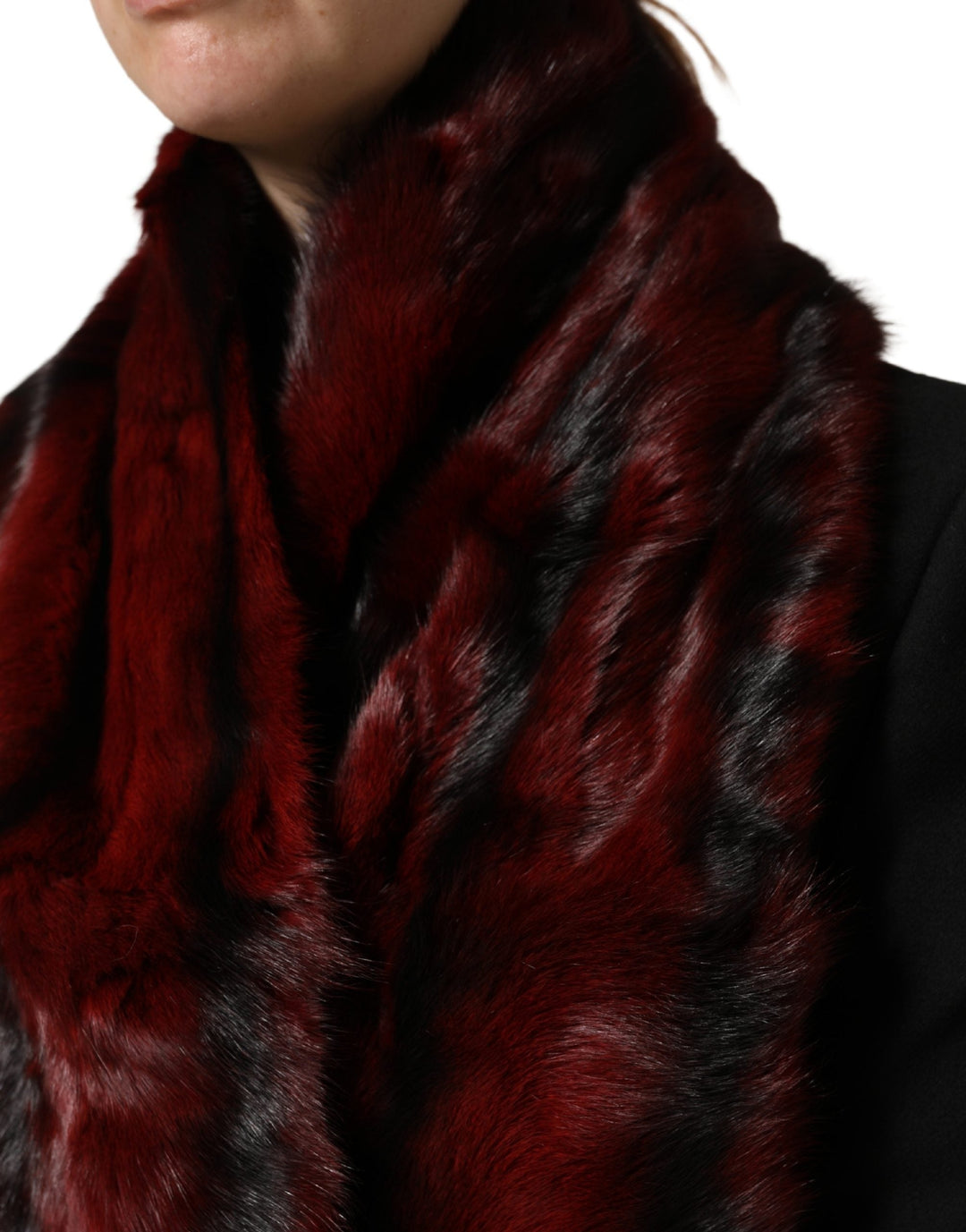 Dolce &amp; Gabbana Black Red Stripe Fur Shawl Neck Wrap Scarf