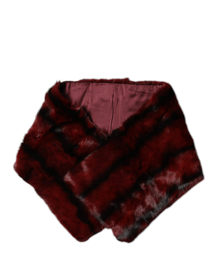 Dolce &amp; Gabbana Black Red Stripe Fur Shawl Neck Wrap Scarf