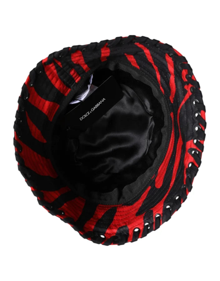 Dolce &amp; Gabbana Black Red Stripe Polyester Wide Brim Bucket Hat