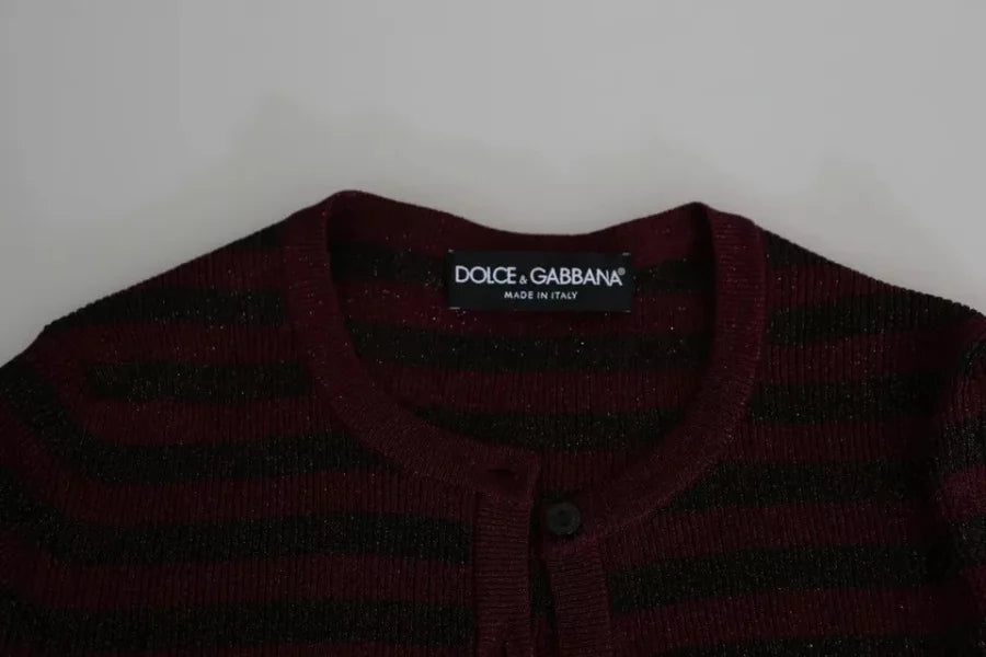 Dolce &amp; Gabbana Black Red Striped Womens Cardigan Sweater