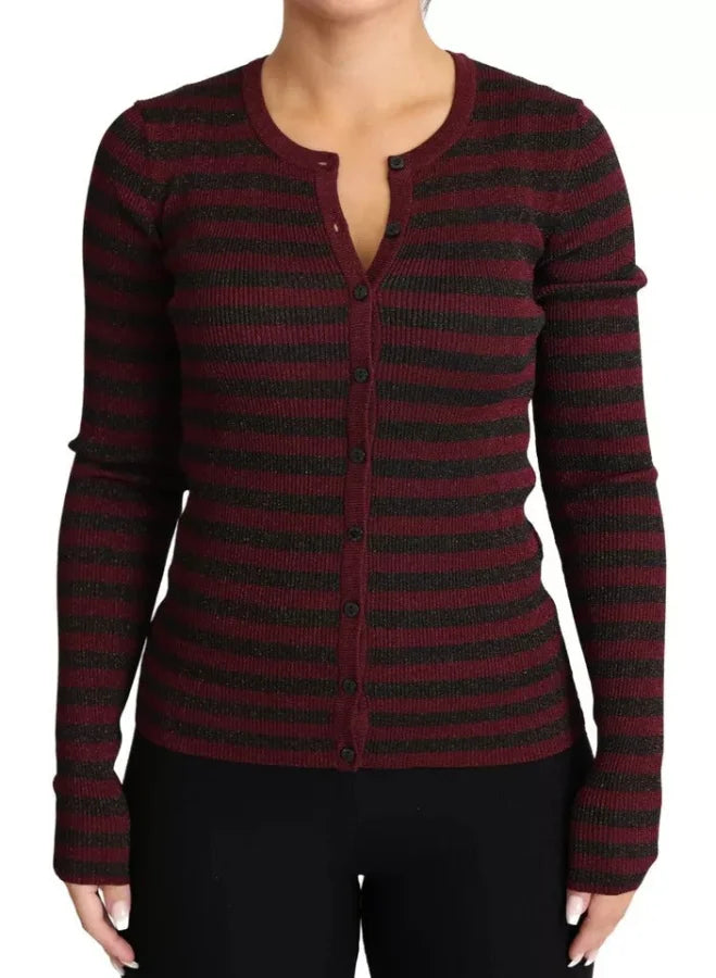 Dolce &amp; Gabbana Black Red Striped Womens Cardigan Sweater