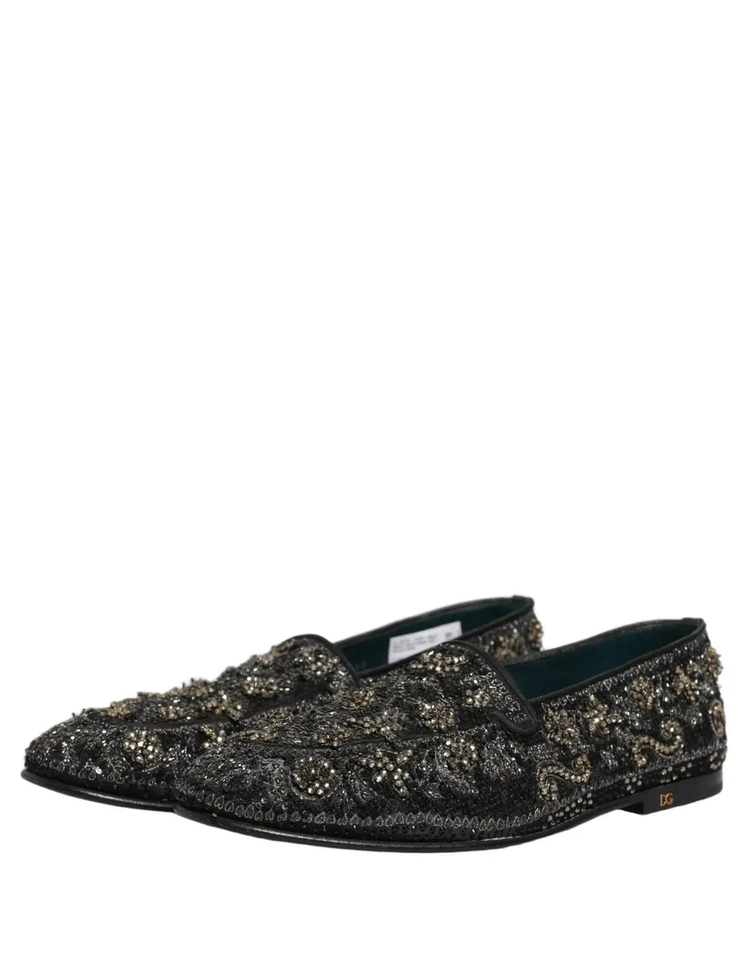 Dolce &amp; Gabbana Black Rhinestone Embellished Loafers Shoes