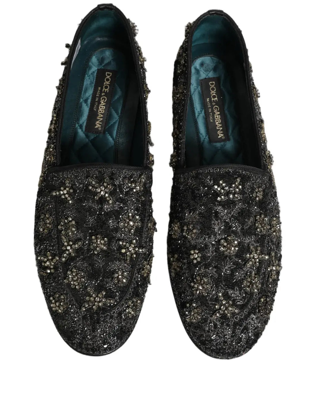 Dolce &amp; Gabbana Black Rhinestone Embellished Loafers Shoes