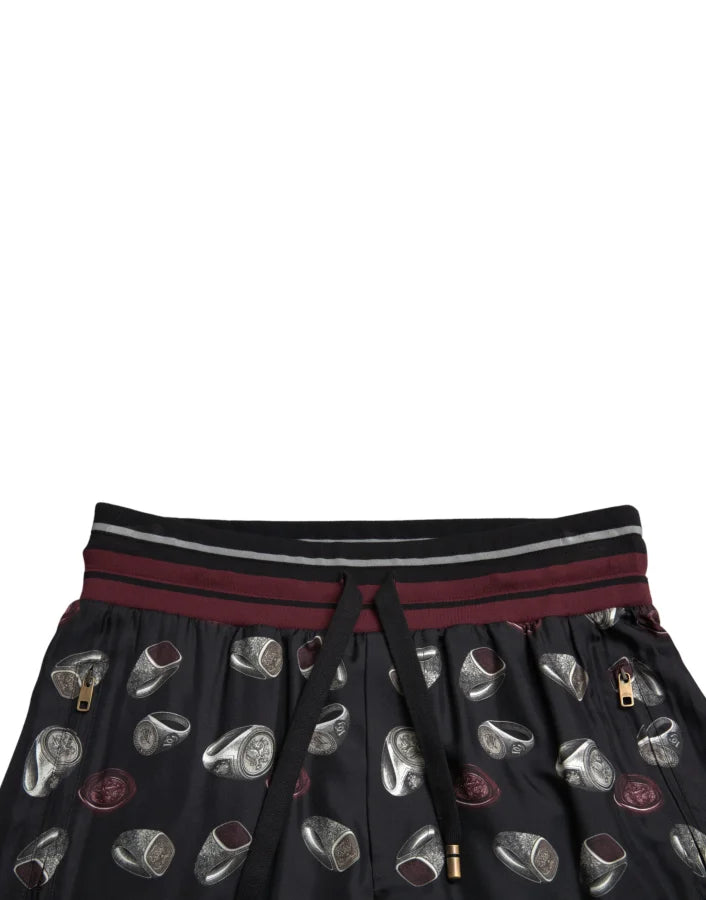 Dolce &amp; Gabbana Black Ring Silk Jogging Trousers Pants