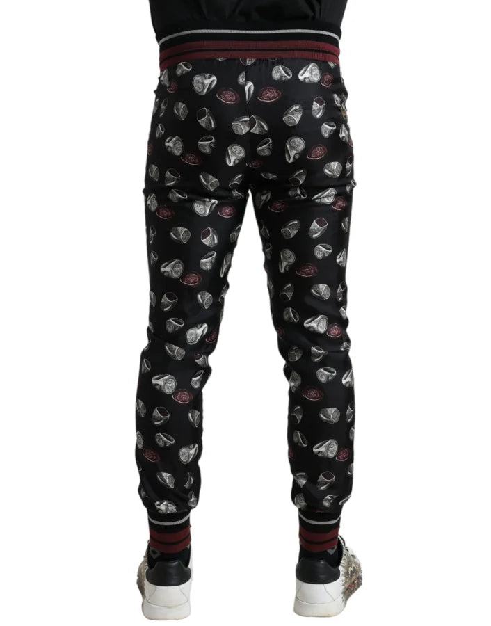 Dolce &amp; Gabbana Black Ring Silk Jogging Trousers Pants