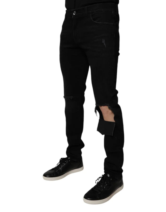 Dolce &amp; Gabbana Black Ripped Cotton Skinny Men Denim Jeans