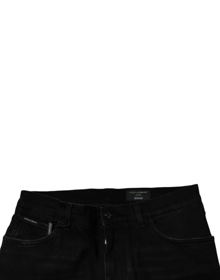 Dolce &amp; Gabbana Black Ripped Cotton Skinny Men Denim Jeans