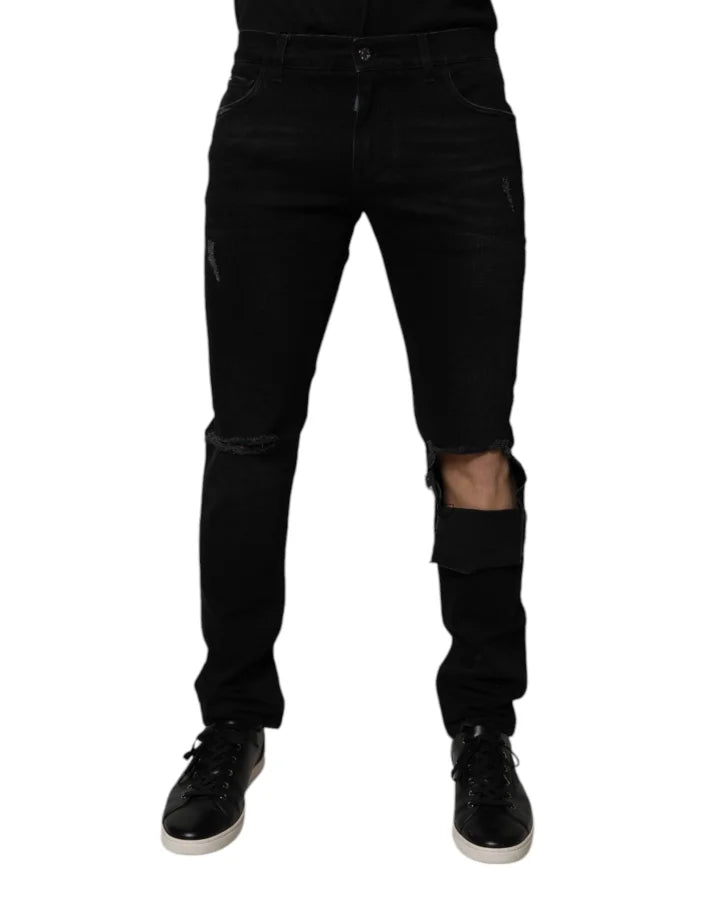 Dolce &amp; Gabbana Black Ripped Cotton Skinny Men Denim Jeans