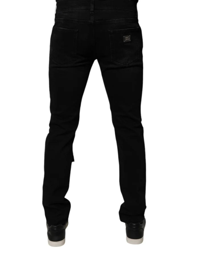 Dolce &amp; Gabbana Black Ripped Cotton Skinny Men Denim Jeans