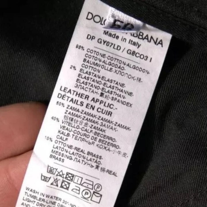 Dolce &amp; Gabbana Black Ripped Logo Cotton Skinny Denim Jeans