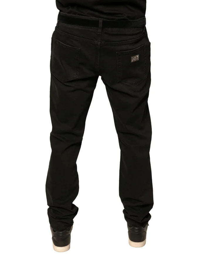 Dolce &amp; Gabbana Black Ripped Logo Cotton Skinny Denim Jeans