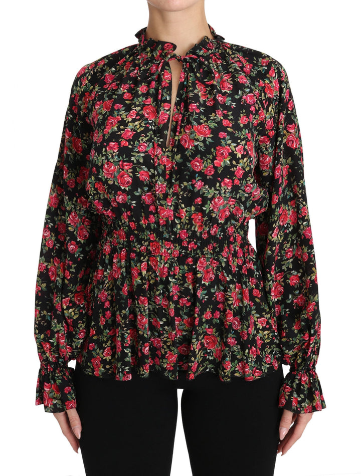 Dolce &amp; Gabbana Blouses - Women’s Black Rose Print Floral Shirt Top Blouse